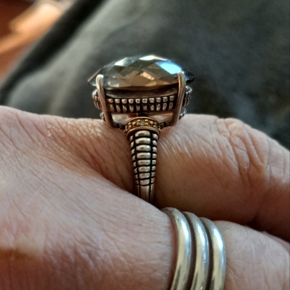 Vintage ATR Two Tone Sterling Silver/Platinum  Smokey Quartz Ring/9 - Picture 9 of 10